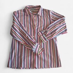 Vintage Foxcroft Y2K Striped Button Down - Embroidered Logo - Size 12P